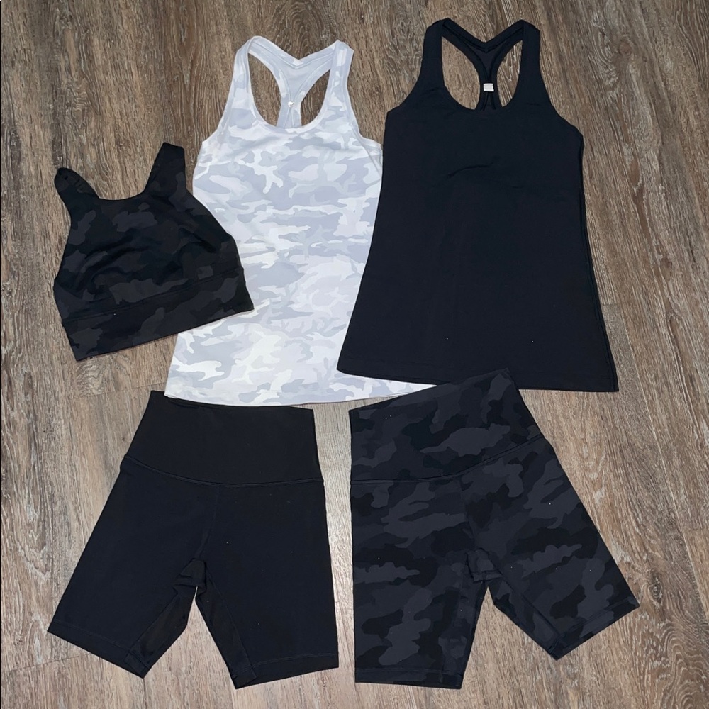 EUC Lululemon Black/Gray Camo Bundle. Size 4